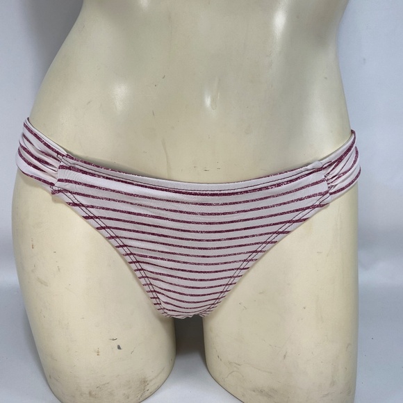 Quint Soul Womens Bikini Medium Stripe Burgundy White Pull On Lined Beach Pool - Picture 3 of 11